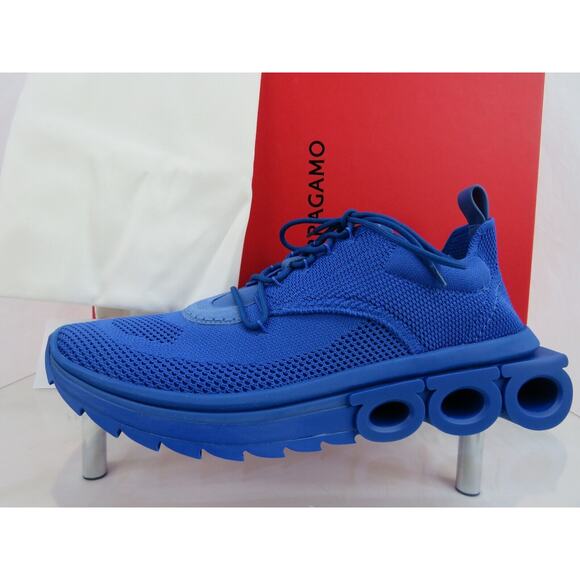 NIB FERRAGAMO BLUE NIMA KNIT MESH LACE LOGO LOW TOP SNEAKERS 10.5 43.5 ITALY - Picture 7 of 16